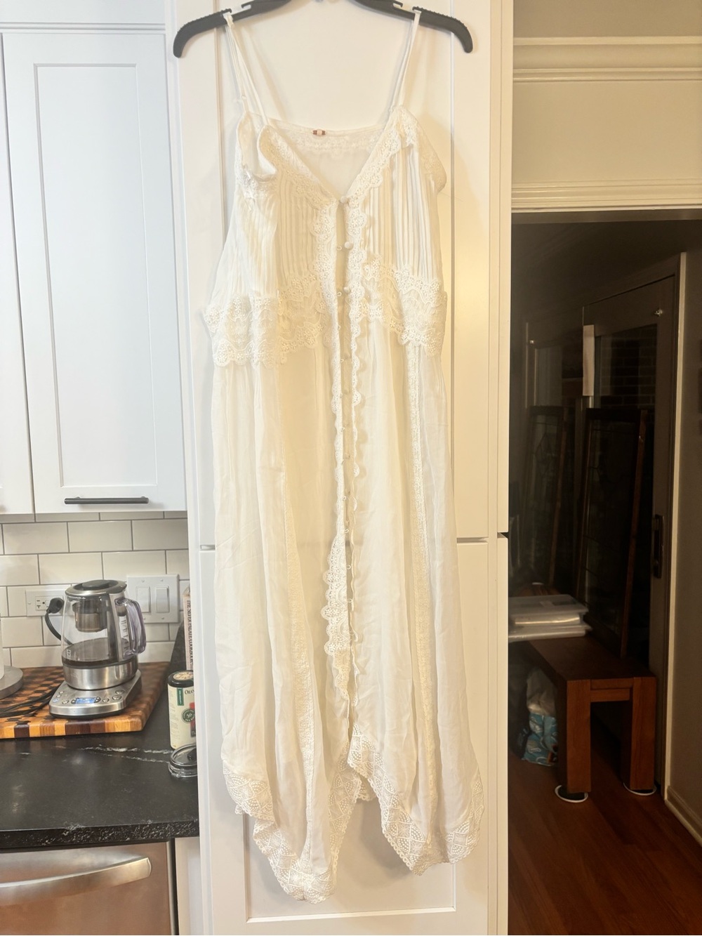 new Free People Snowbird Maxi lace trim button down top in ivory off white - Picture 6 of 14